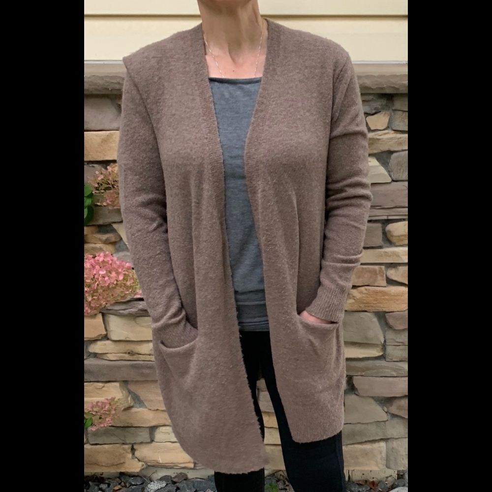 Madewell light chocolate oversized cardigan, nylon/merino wool/alpaca, pockets,S - Picture 1 of 7